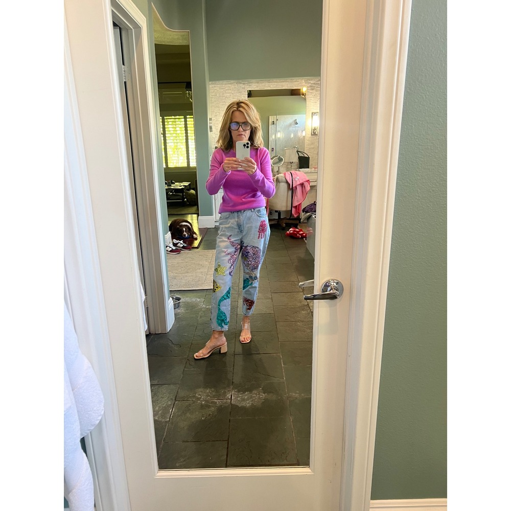 Topshop Mermaid Sequin Jeans Light Wash Ocean/Sea Life  Whimsical Art to Wear - Picture 2 of 15